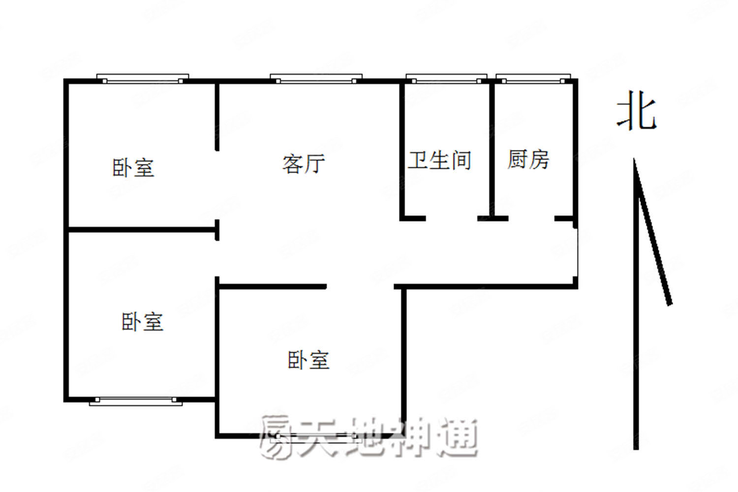 裕华园一区3室1厅1卫64.28㎡南北123万