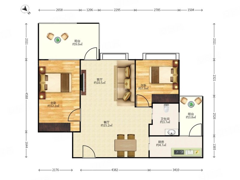 百仕达东郡,双龙抱珠南向两房,采光通风好,钥匙在手