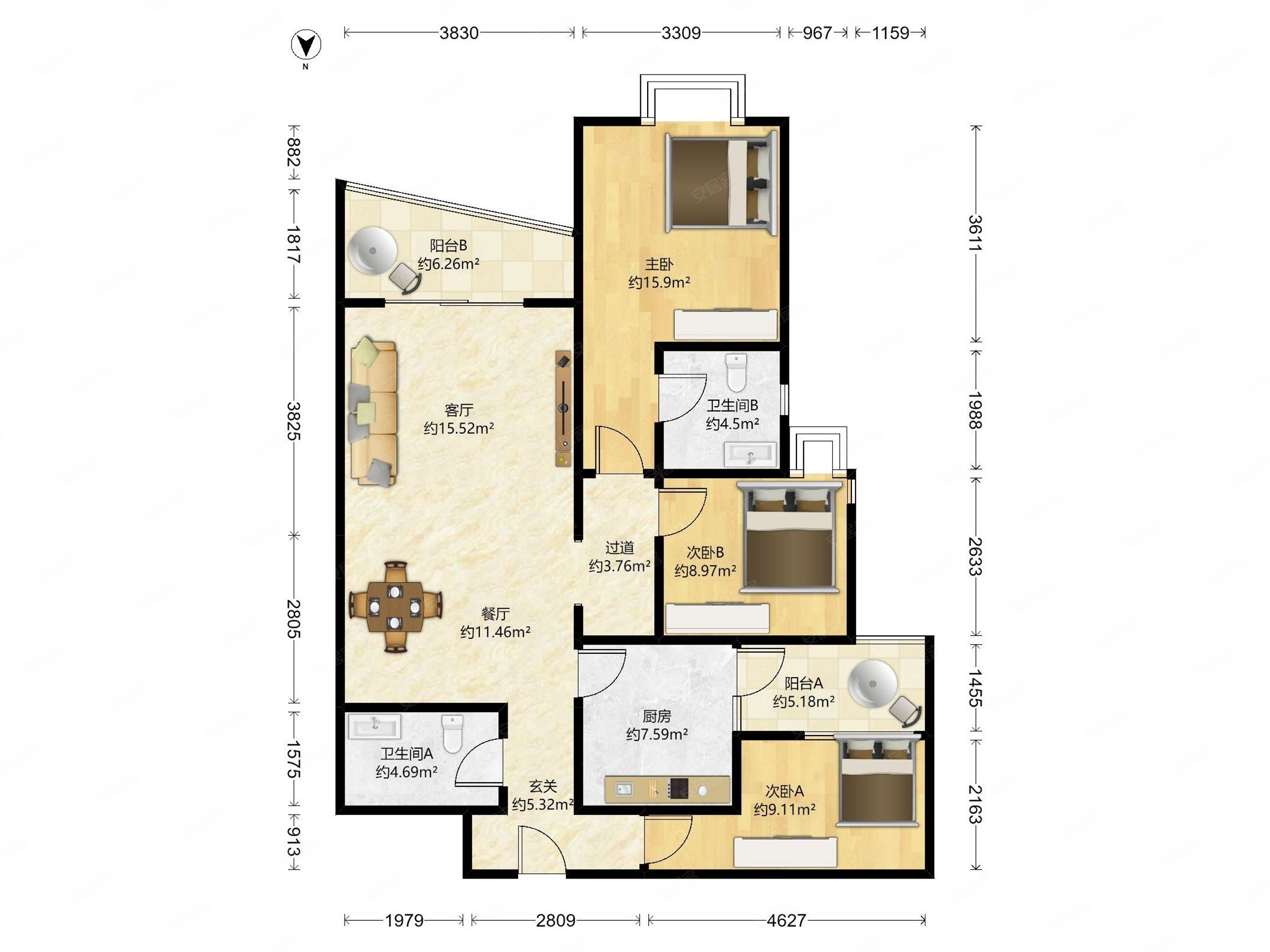 上海花园清水房套三双卫中庭位置朝南双地铁口