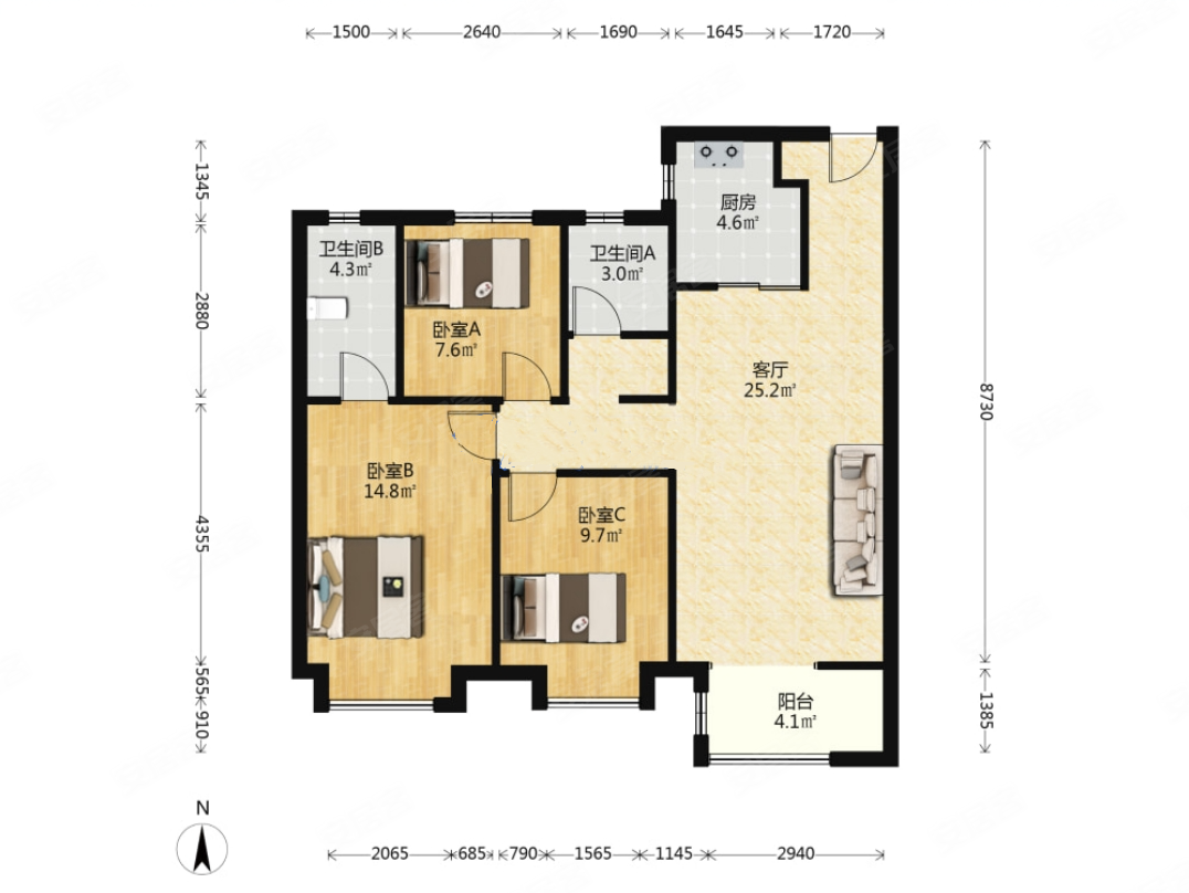 高楼层视野无遮挡 满二 精装修 双卫 有电梯 南北通透,新城梧桐公馆