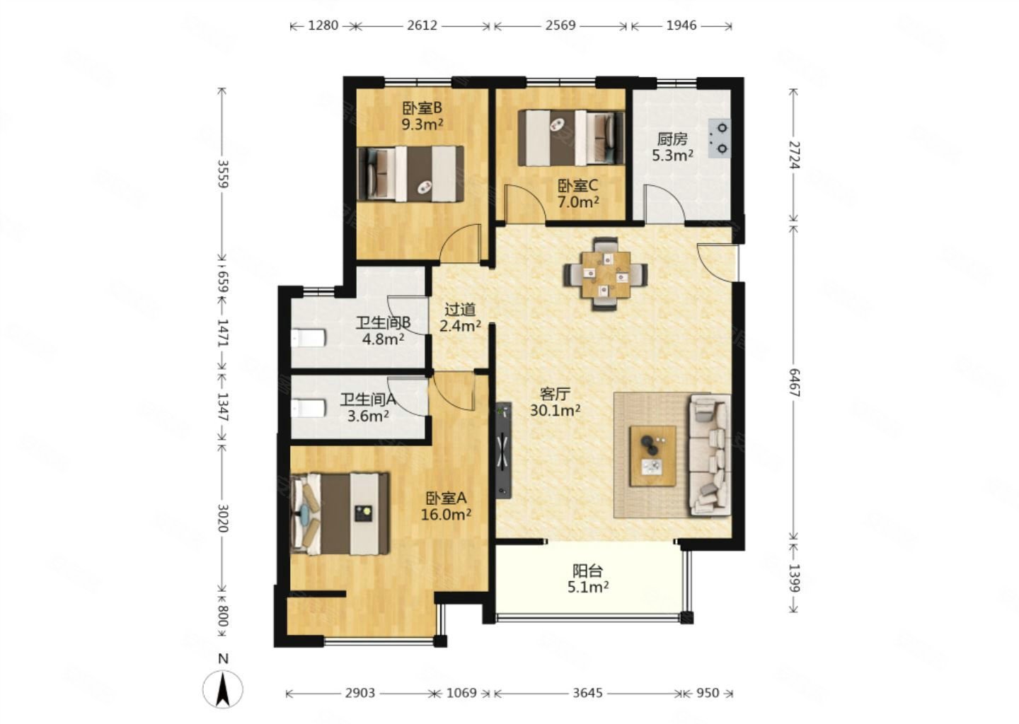 燕郊燕京航城3室2厅2卫0厨2阳台