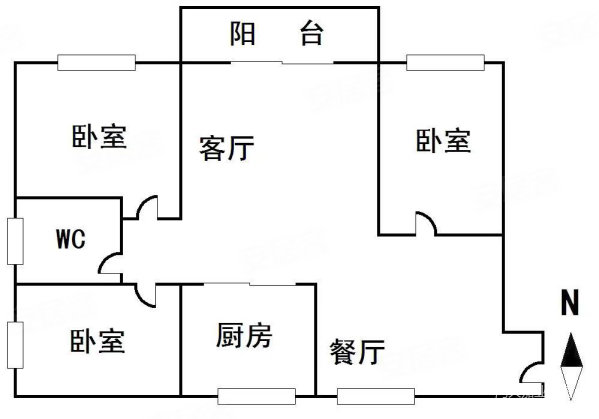 环球公馆3室2厅1卫93㎡南北56万