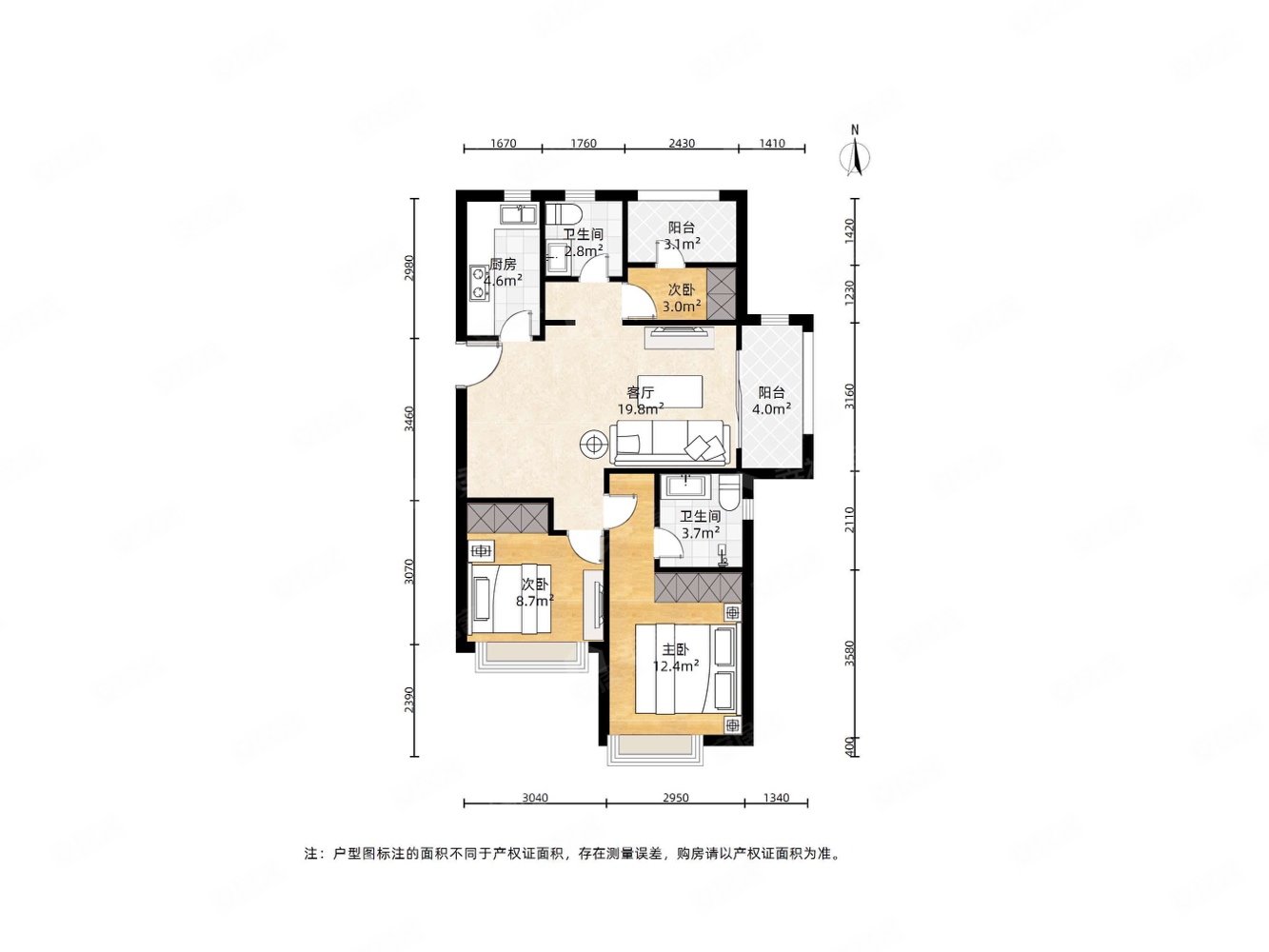 招商雍景湾3室2厅2卫89.72㎡南北120万
