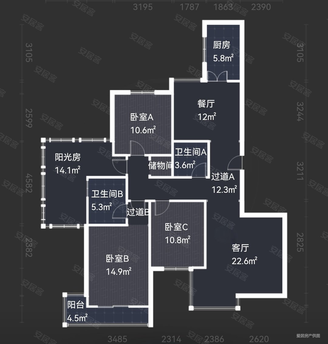 蔚蓝观园3室2厅2卫138.96㎡南北240万