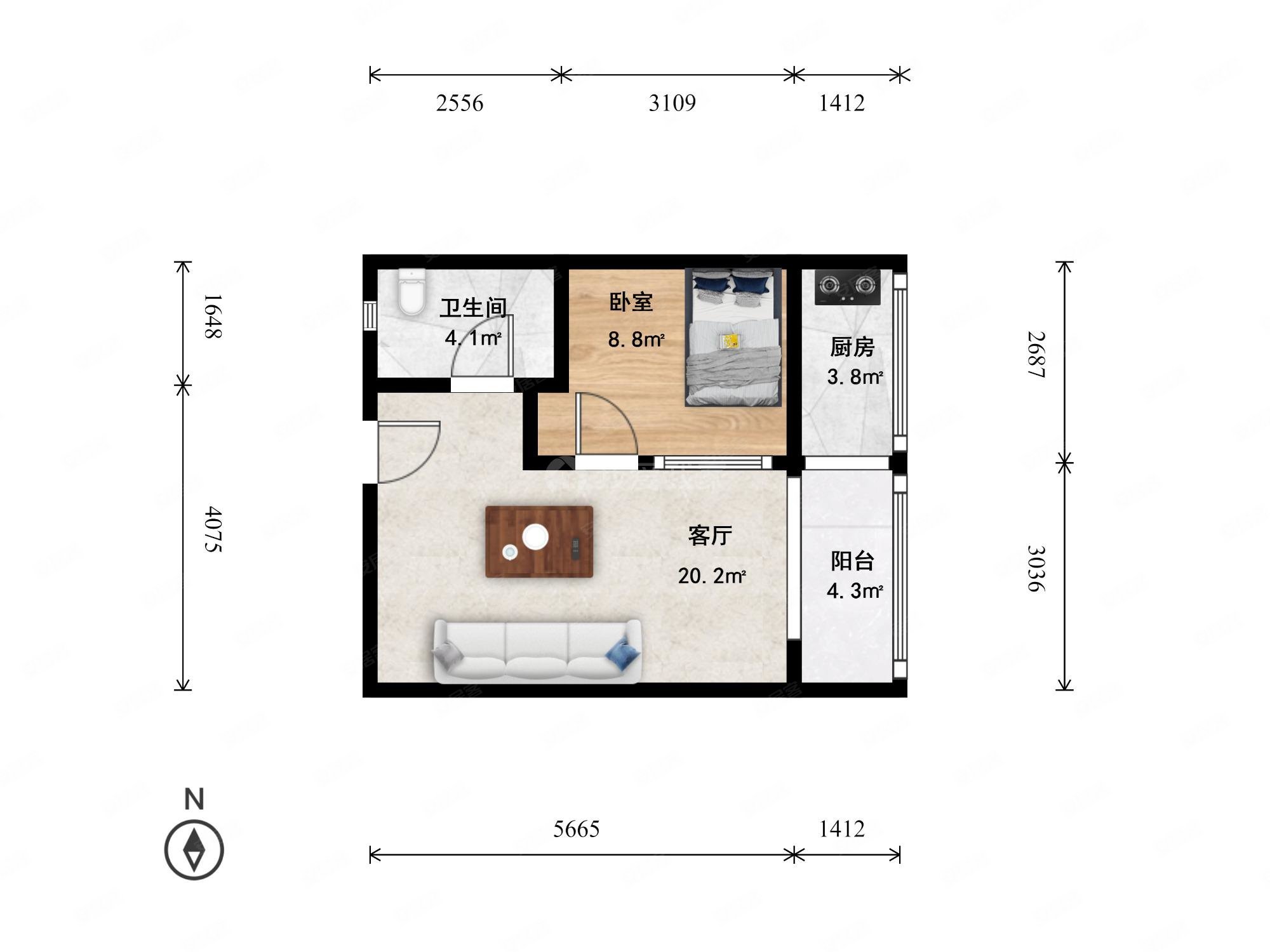 天桥北里1室1厅1卫53.93㎡东470万