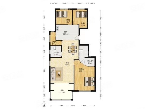 北街家园(八区)2室2厅2卫123.85㎡南北508万