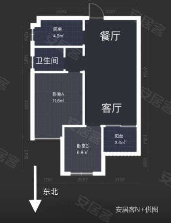 华发峰尚2室2厅1卫67.65㎡南65万