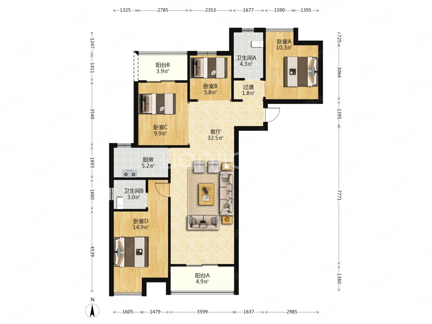招商一江璟城(北区)4室2厅2卫134.96㎡南北160万