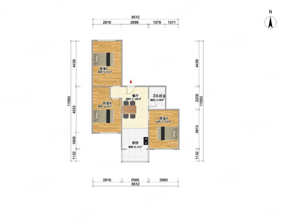 纪念街3室1厅1卫83.31㎡南北175万