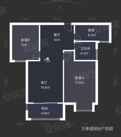 金源御景华府2室2厅1卫107.39㎡南北148万