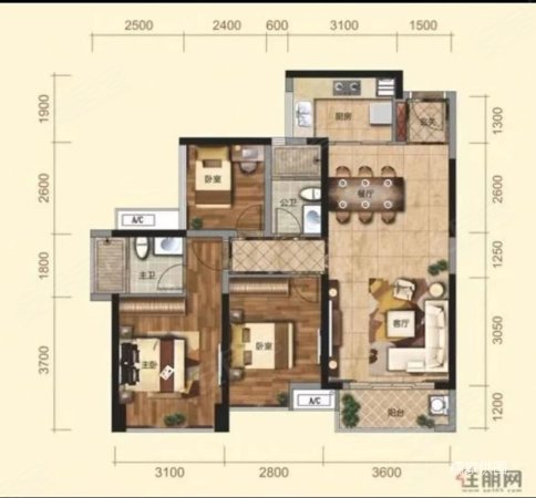 融湖中心城(二期)3室2厅2卫88.97㎡东南325万