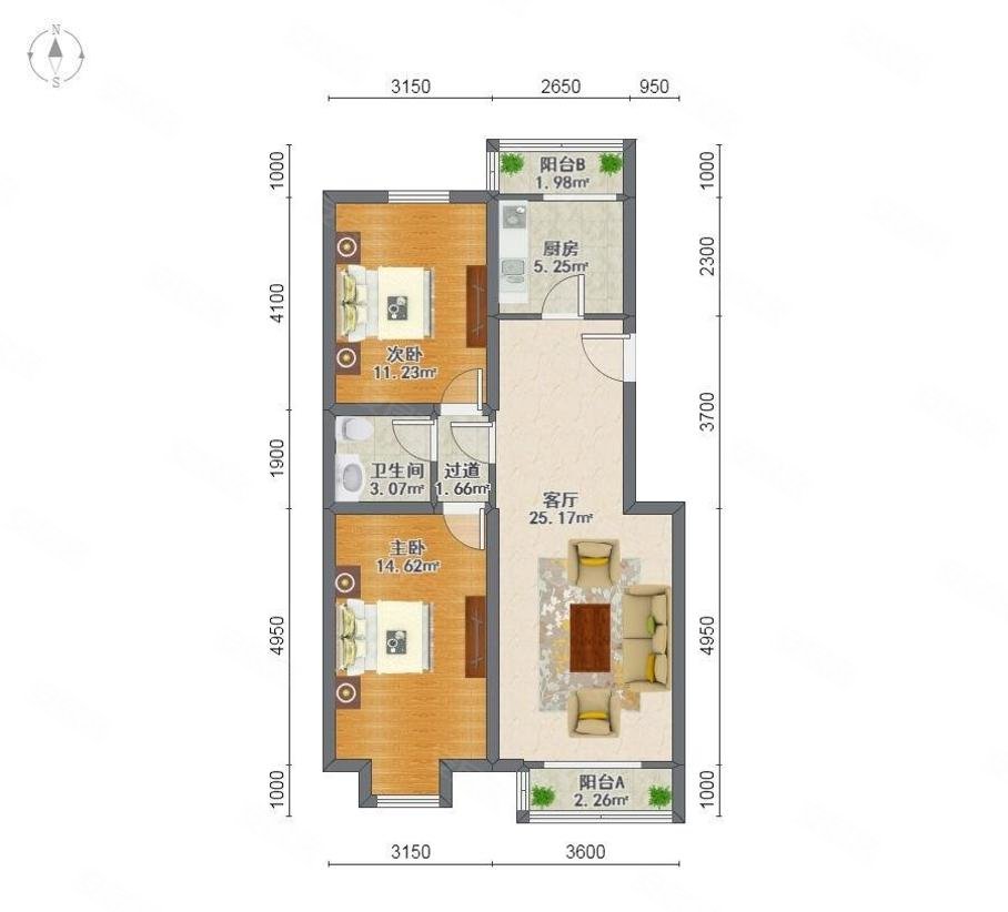 怡馨家园2室1厅1卫94.25㎡南北360万