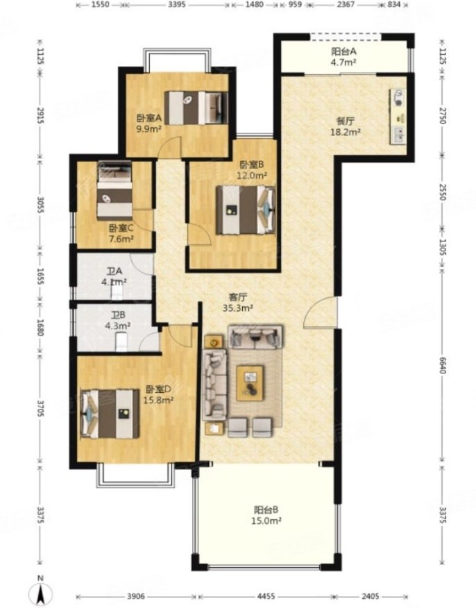 97平 4室 142万,星体花园(南区)二手房,130万,4室2厅,2卫,154.