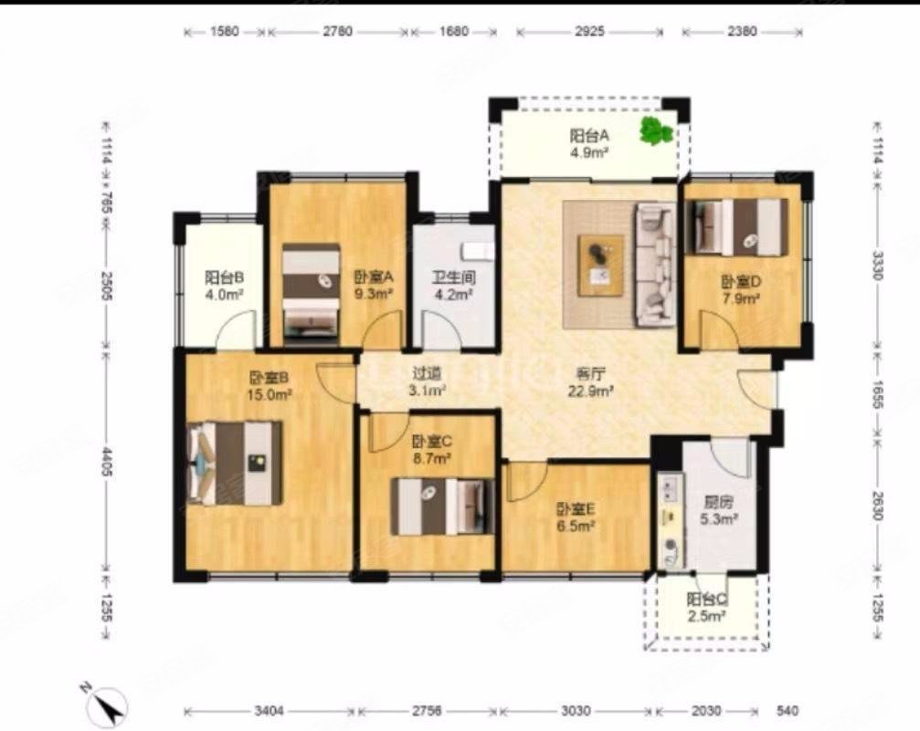 景小铁一柳东龙光玖珑府117平高层精装4房6字头
