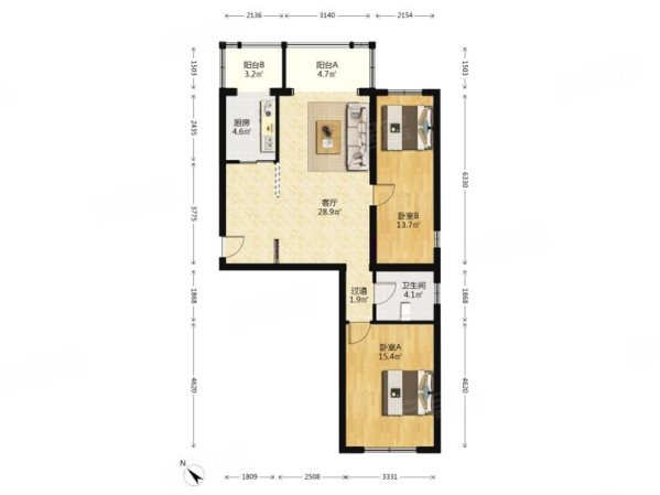 天通苑北三区2室1厅1卫97.75㎡南北349万