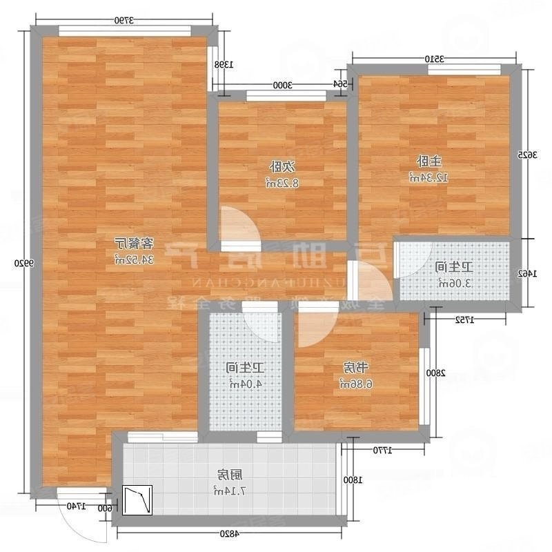 华商公园里3室2厅2卫105.83㎡南北63.8万