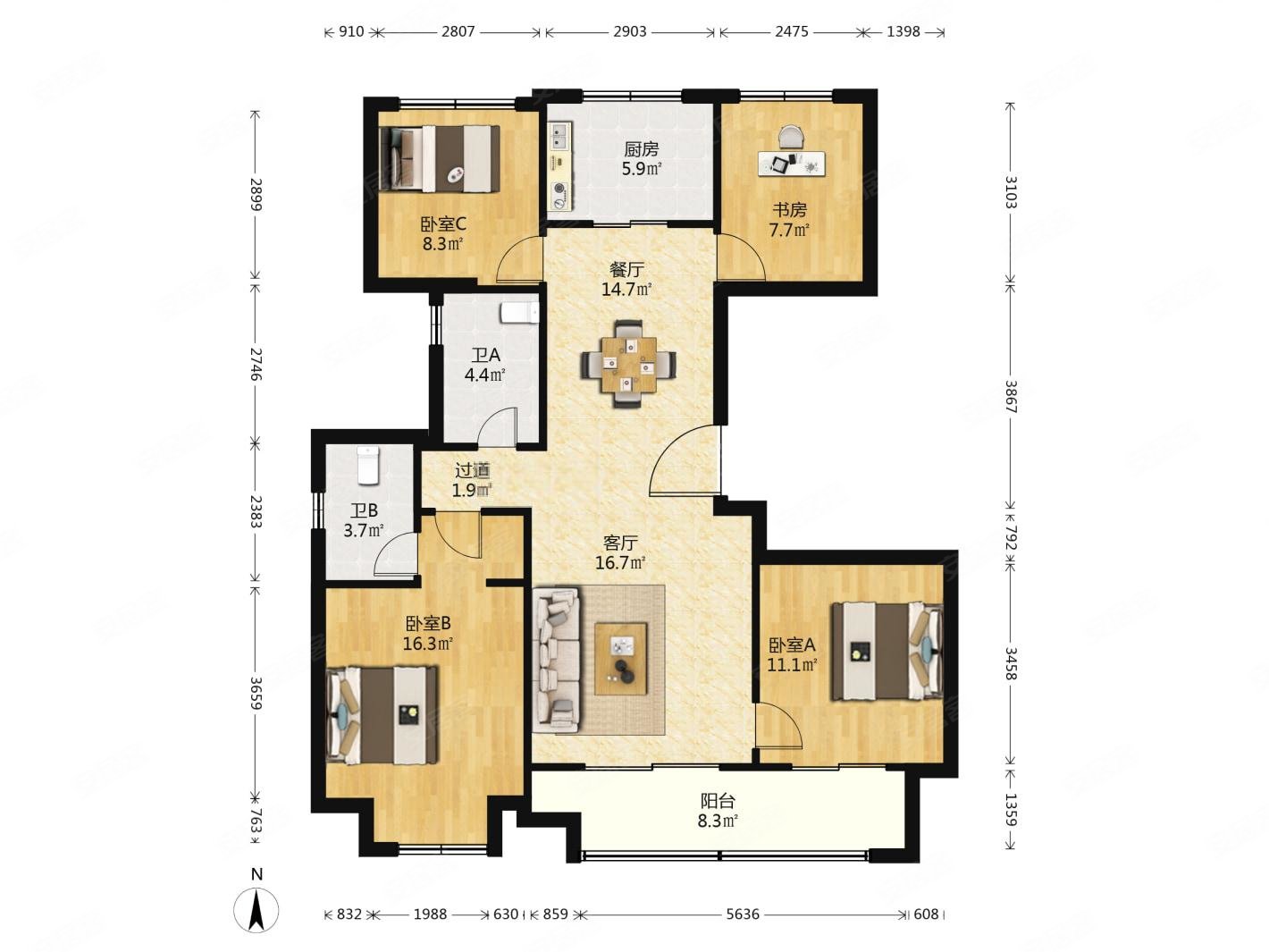 实验中万科大都会130平豪装4房2卫经典户型诚心出售看房方便