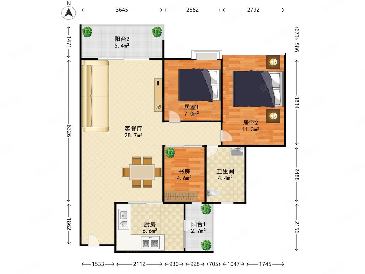 星尚名玥花园3室2厅1卫85.94㎡南北210万