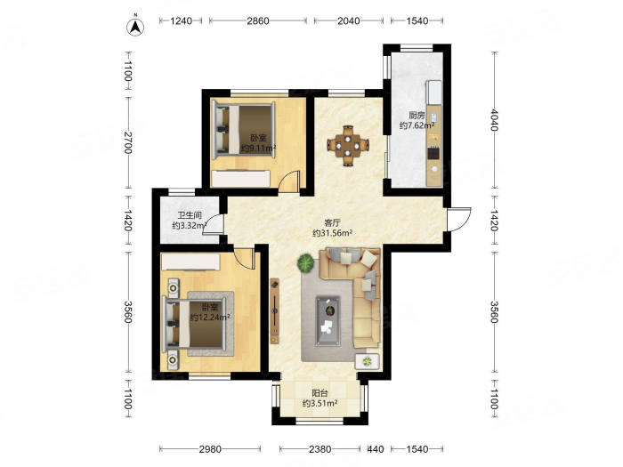 远洋一方林语苑2室1厅1卫89㎡南北525万