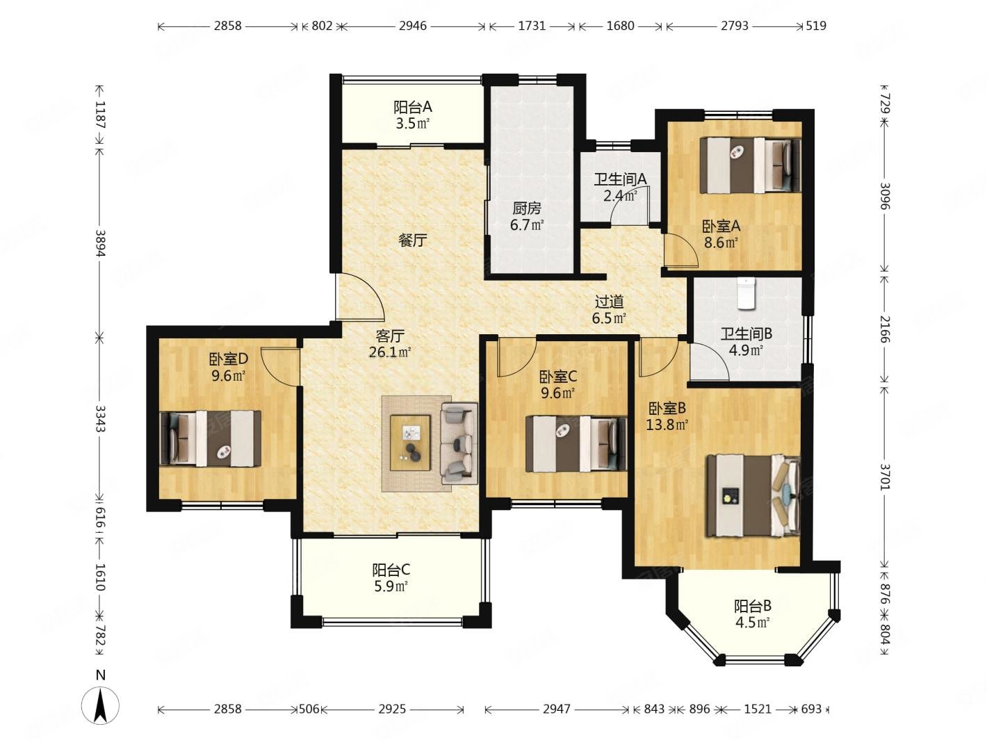 中南锦苑西区大4房精装修拎包入住送家具家电车位