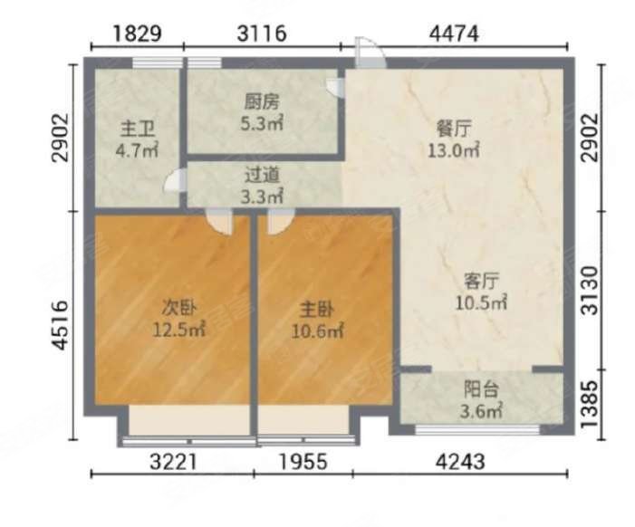 中建锦绣城三期2室2厅1卫91.37㎡南95万