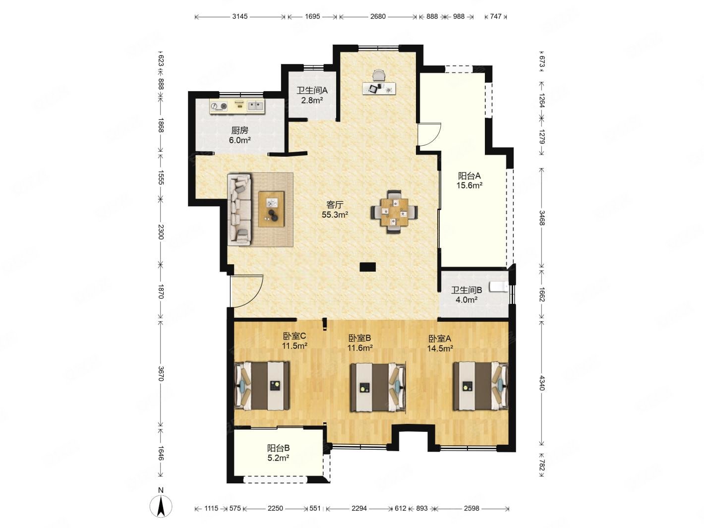 中天珺府二期四房,东边套花园洋房 ,可做5房,得房率高