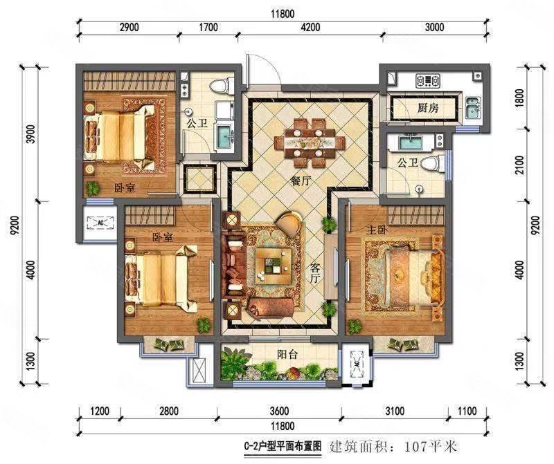 北城华府3室2厅2卫108㎡南45万