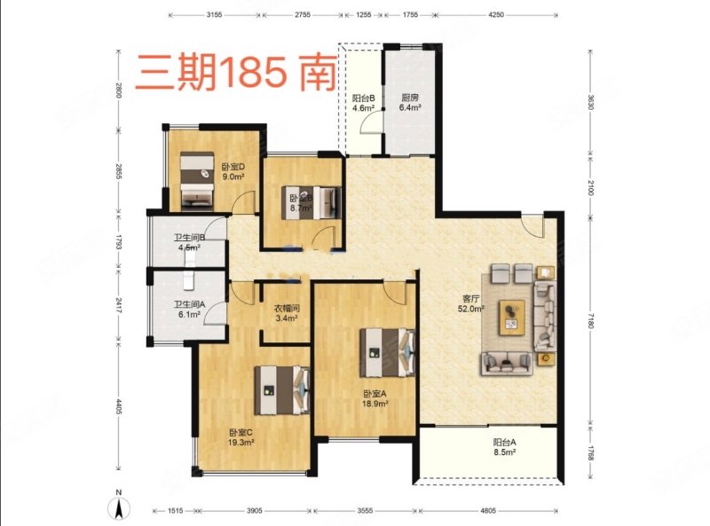 锦绣山河185平精装四房 南北通透 名雕装修花费一百多万