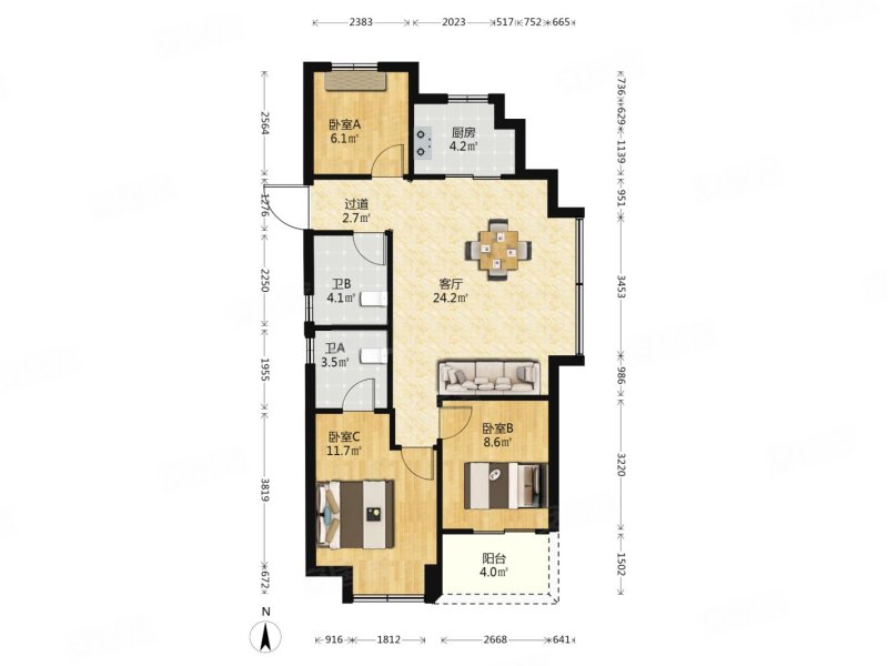 精装修 好楼层 城心卖 价格可以谈,东傲城二手房,174万,3室2厅,2卫