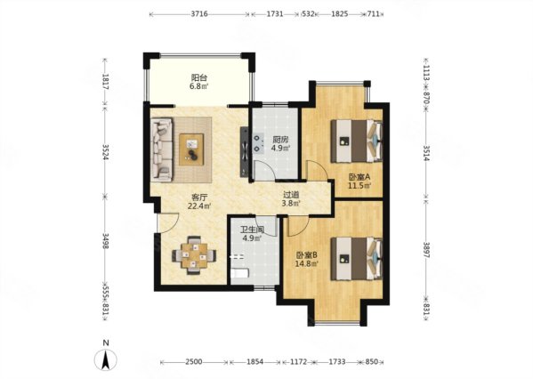 缤纷南郡2室2厅1卫90.32㎡南180万