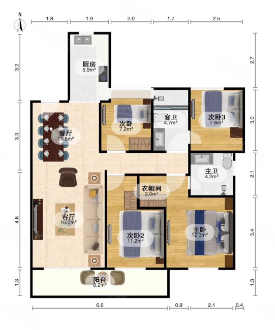 130平165w商品房4室2厅2卫送车位