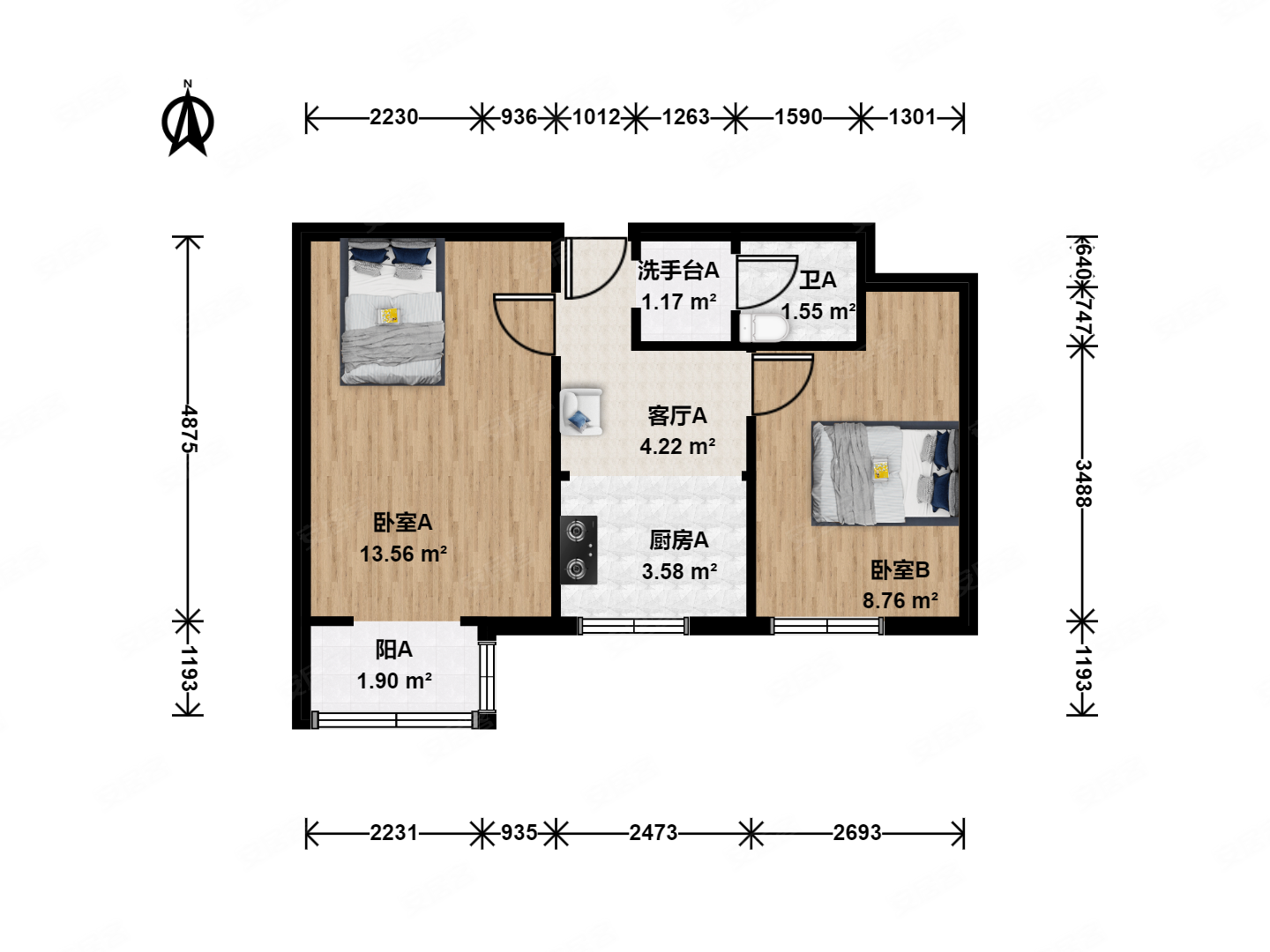 新源西里东街小区2室1厅1卫50.4㎡南345万