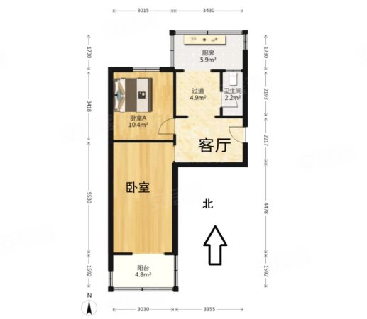 裕东小区2室1厅1卫60.18㎡南北55万