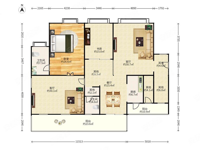 水榭花都二期 199平豪华精装 带车位  高楼层无遮挡