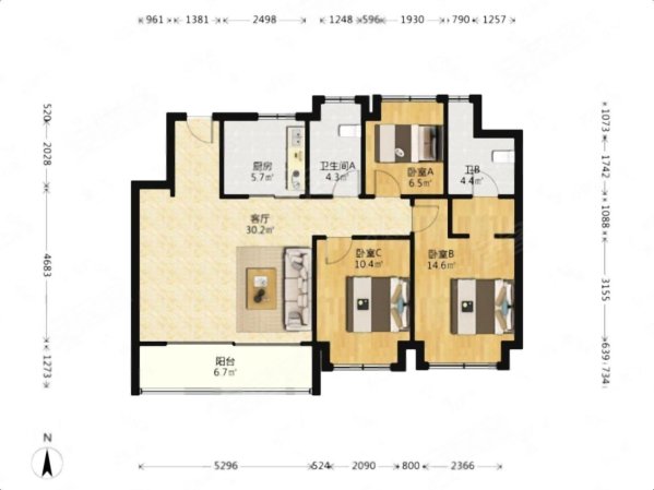 泊云庭3室2厅2卫106.51㎡南北370万