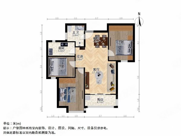 绿地世纪城三期(450-461)3室2厅1卫88.86㎡南北150万