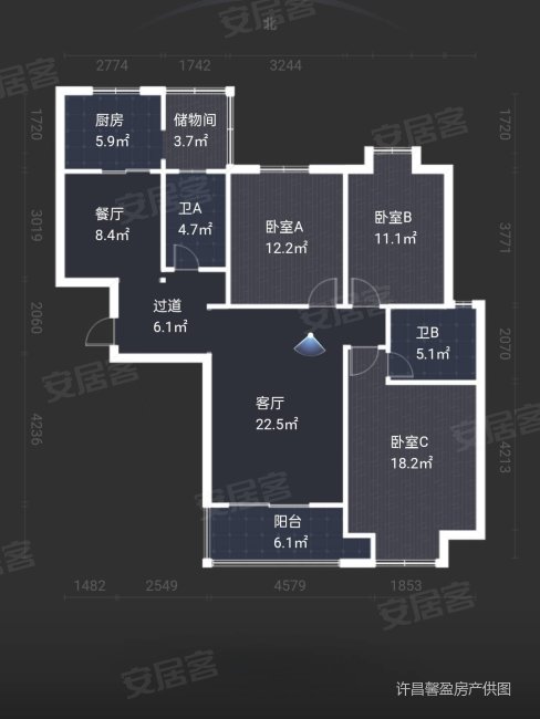 景鸿城市之心3室2厅2卫134.64㎡南北71万