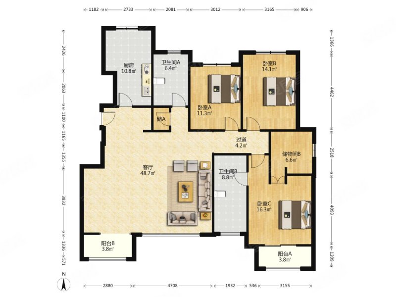 次新小区 梧桐公馆 电梯洋房 楼层好 南北通透三室 随时看