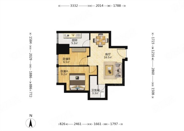 名仕豪庭2室1厅1卫61.38㎡西96万