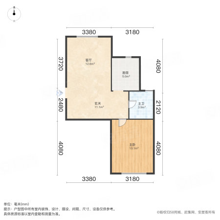 盛坤新苑1室1厅1卫64㎡南北38万