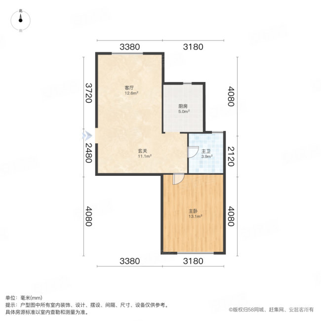 盛坤新苑1室1厅1卫64㎡南北38万