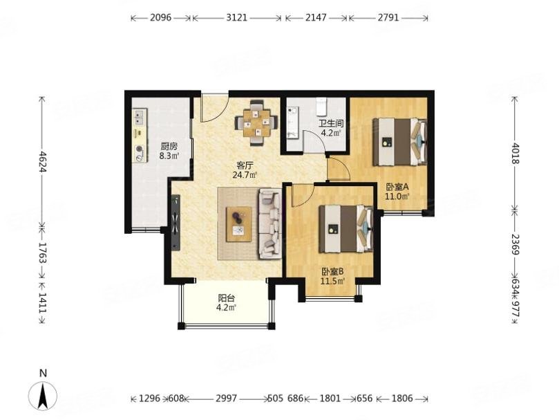 随时签约彩虹城二区高层观景2居户型方正亲自看过此房