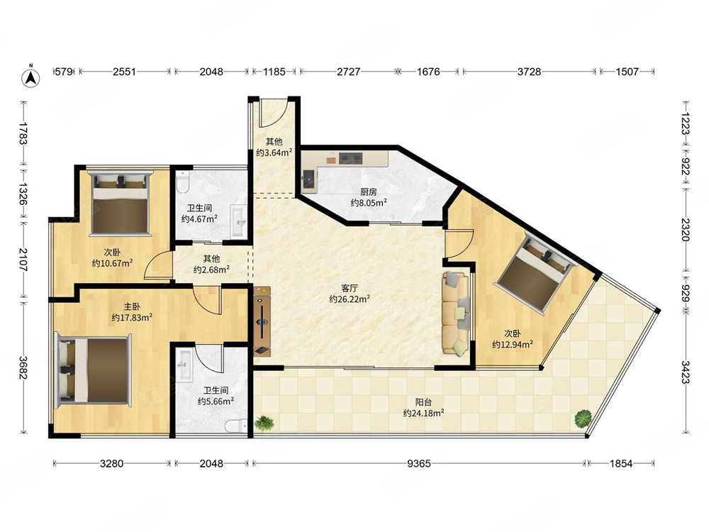 十五峯花园3室2厅2卫87.29㎡南760万