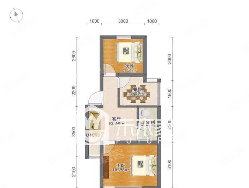 乐业五村2室1厅1卫54.59㎡南北143万