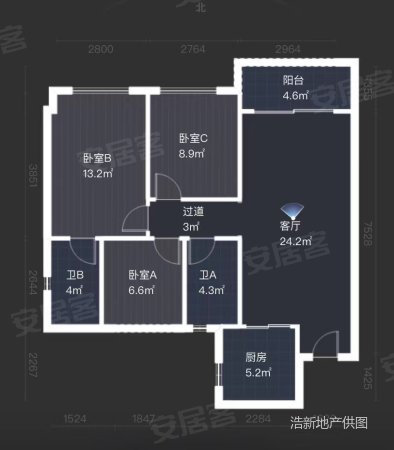 碧桂园奥斯汀都荟3室2厅2卫87.62㎡北61万