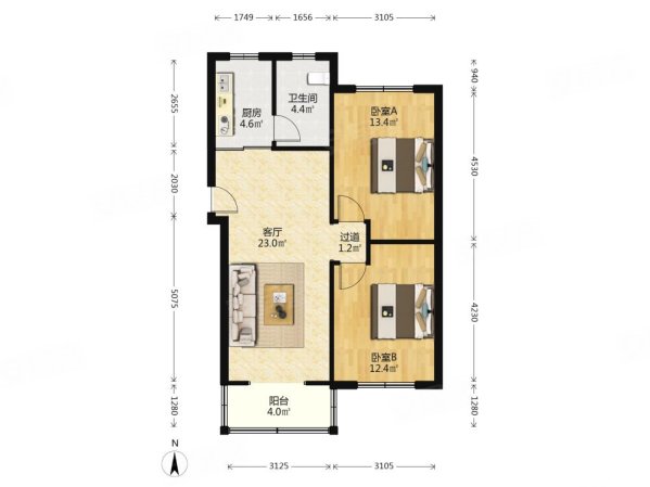 天虹六村2室1厅1卫81.1㎡南241万