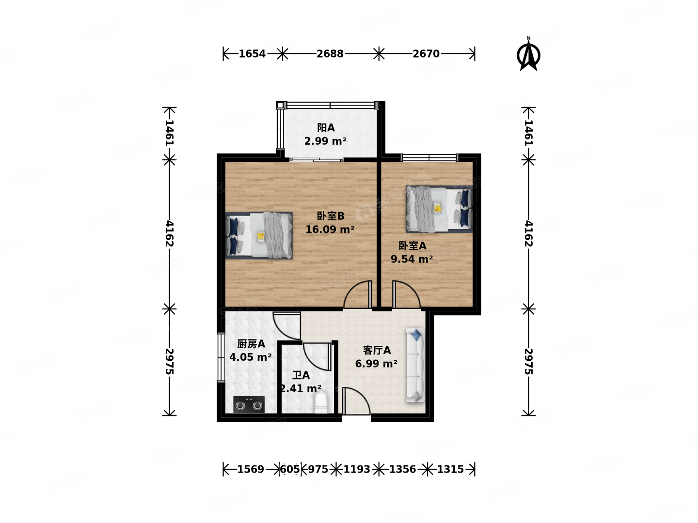 学院南路32号院2室1厅1卫50.1㎡西北380万