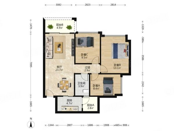 合景花漫里3室2厅2卫88.18㎡南北0万