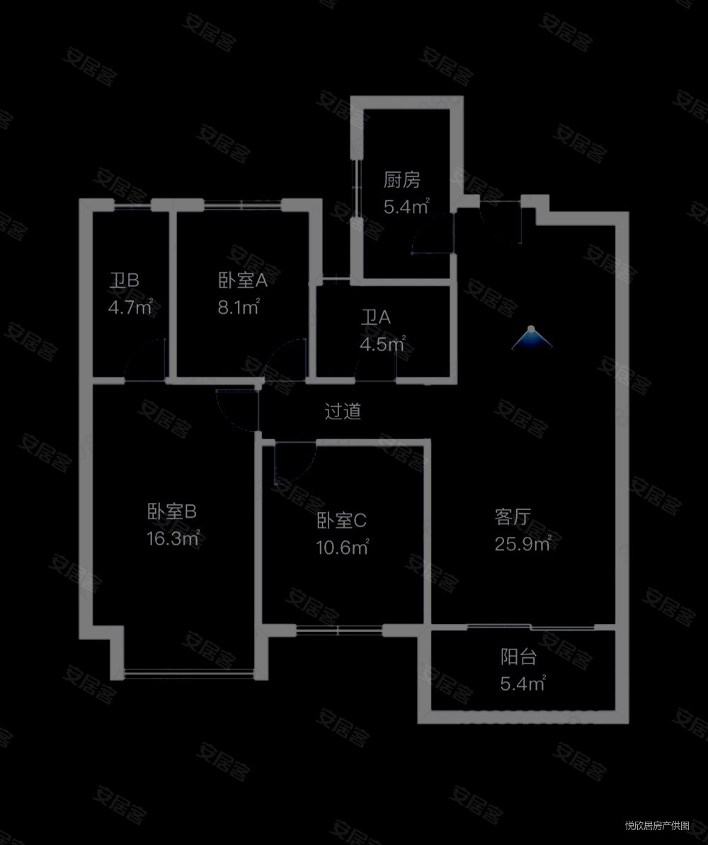 雅居乐花园3室2厅2卫110.71㎡南北59.8万