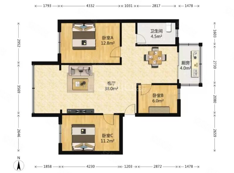 金地花园3房9成新房业主诚心出售
